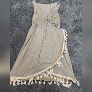 Gray Sleeveless Dress with Tassel Trim